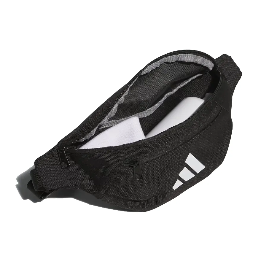 Pochete Adidas Essentials Treino Preta vista lateral mostrando interior com forro branco